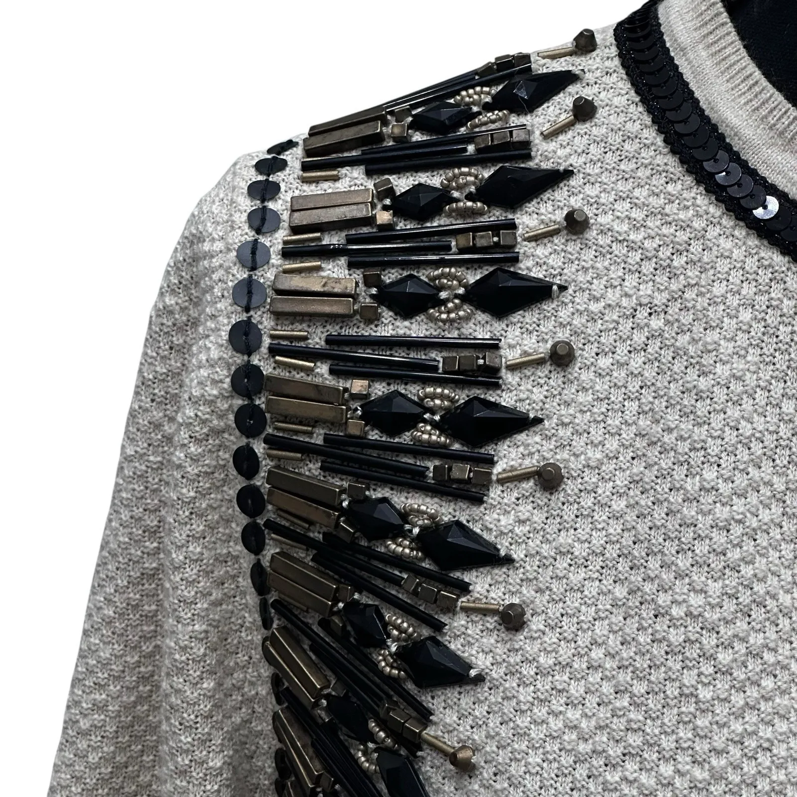 Chico's‎ Beaded Seed Stitch LS Cardigan Sweater, Beige, Sz. 2 (L 12/14) NWT $119 - Image 2