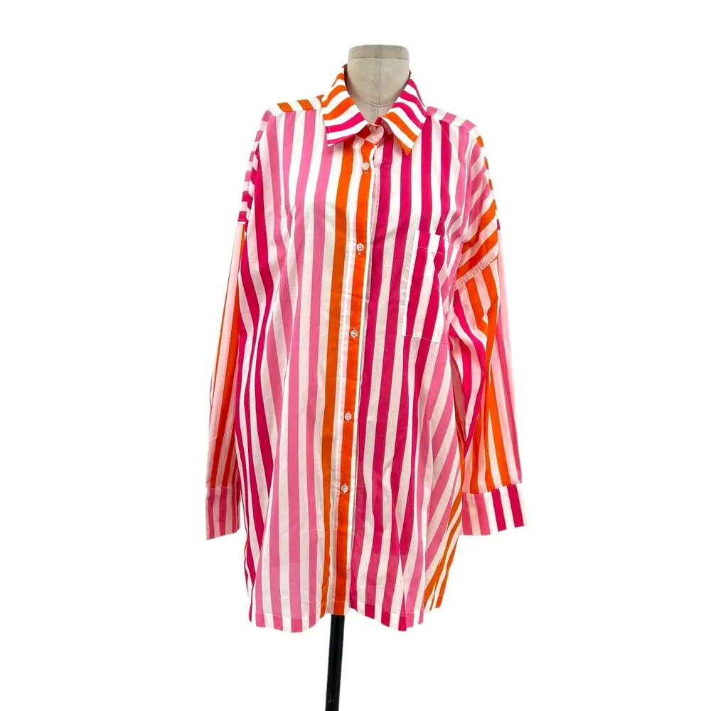 Beach Riot‎ Alexa Top Cover-Up Sunset Stripes Pink Orange Size Large - Image 3