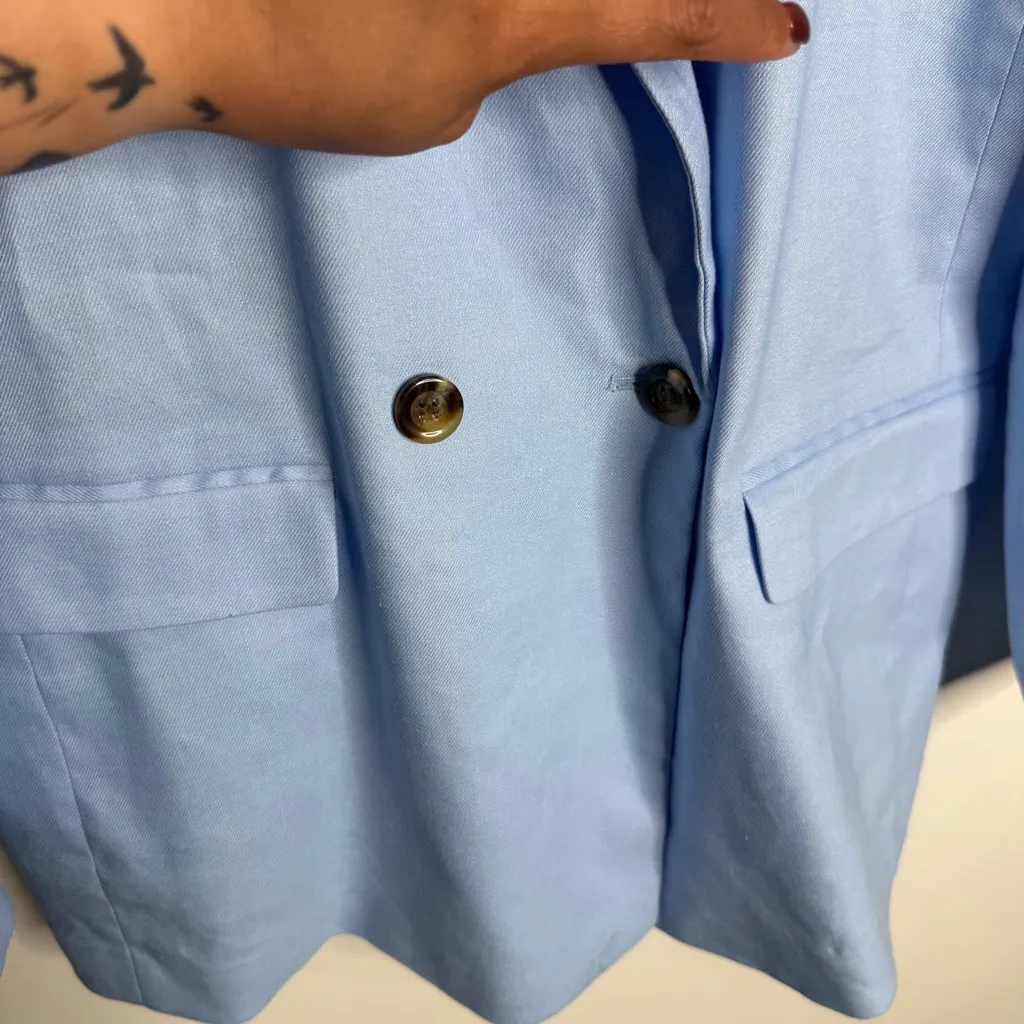 NWOT Ann Taylor The‎ Oversized Peak Lapel Blazer Linen Twill Ojai Sky Blue 14 - Image 8