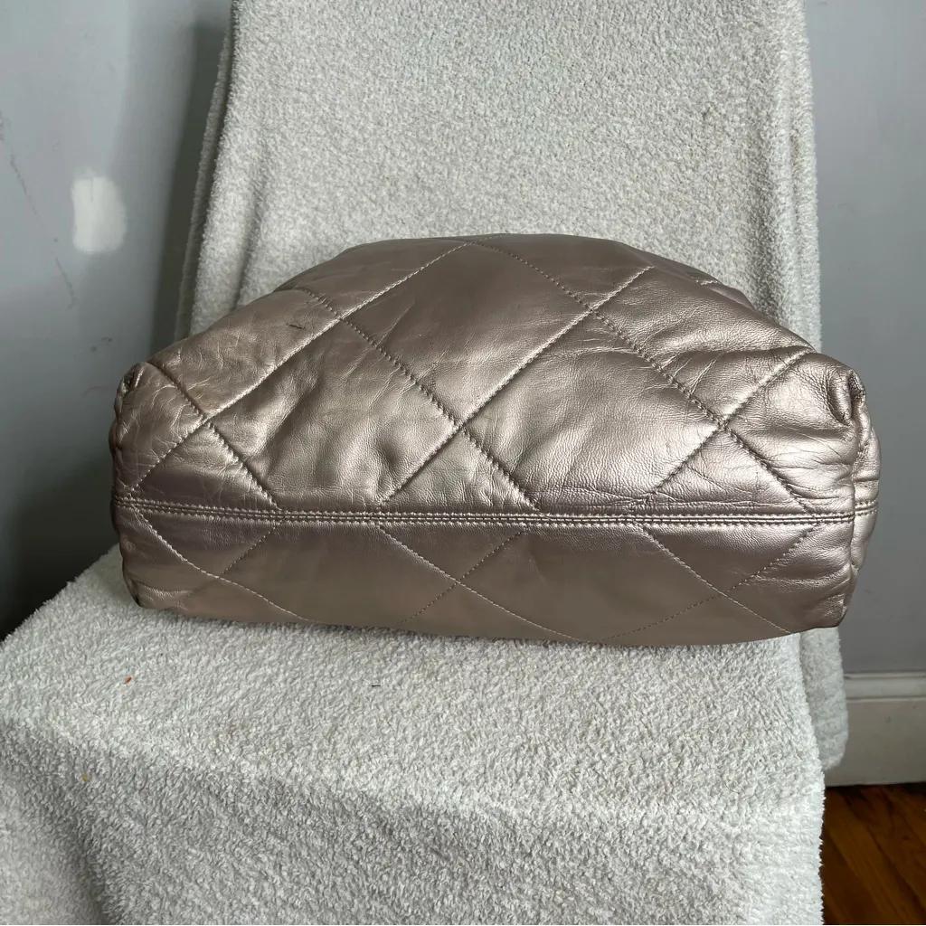 Lanvin Amalia Cabas Quilted Lambskin Leather Chain Strap Shoulder Purse Bag Tote Silver - Image 8