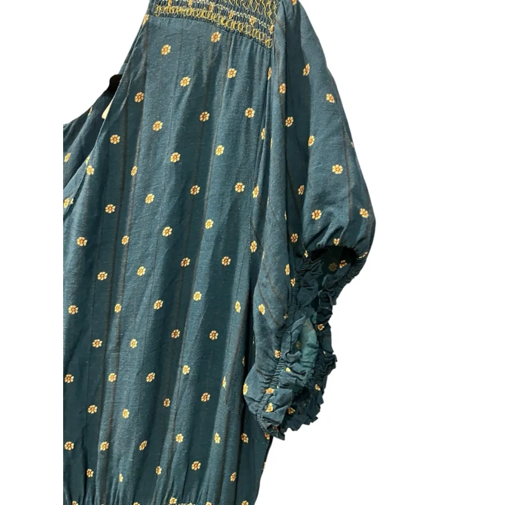 Farm Rio Anthropologie Rosewood Floral Jumpsuit Size XL Short Sleeve Tassels Blue - Image 7