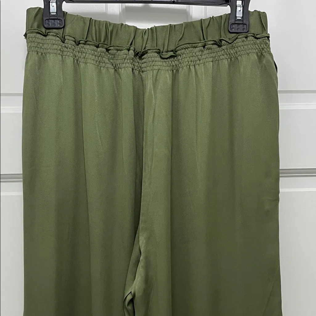 Anthropologie Saturday Sunday Moss Green Viscose Satin Wide Leg Pants - Sz Small - Image 12