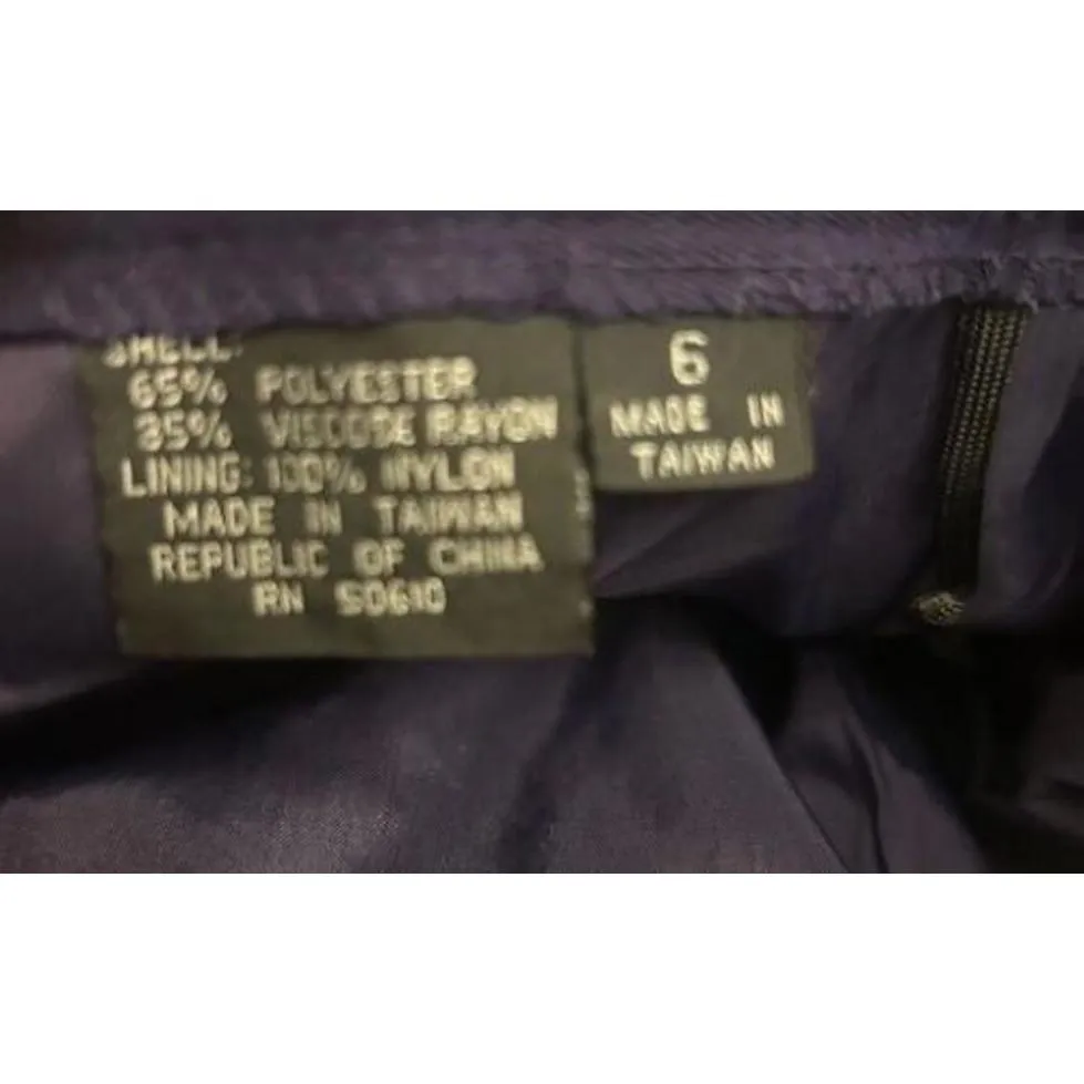 Vintage Skirt Size 6 Women's Navy Blue Lined Pencil‎ Skirt Short Pleats at Waist - Image 4