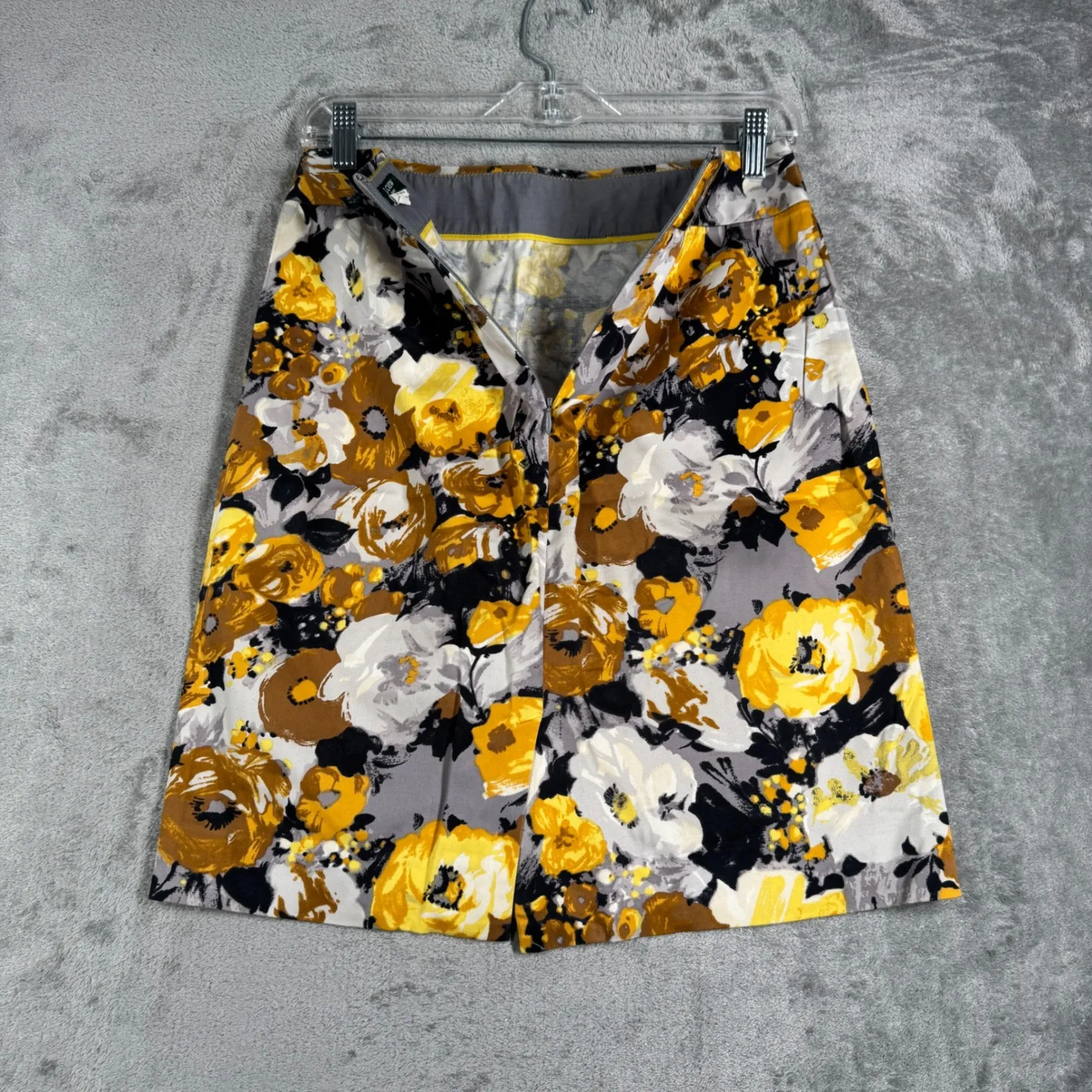 J.Crew‎ Skirt Floral Print Stretch Cotton Blend Career Casual Yellow Gray Size 4 - Image 4