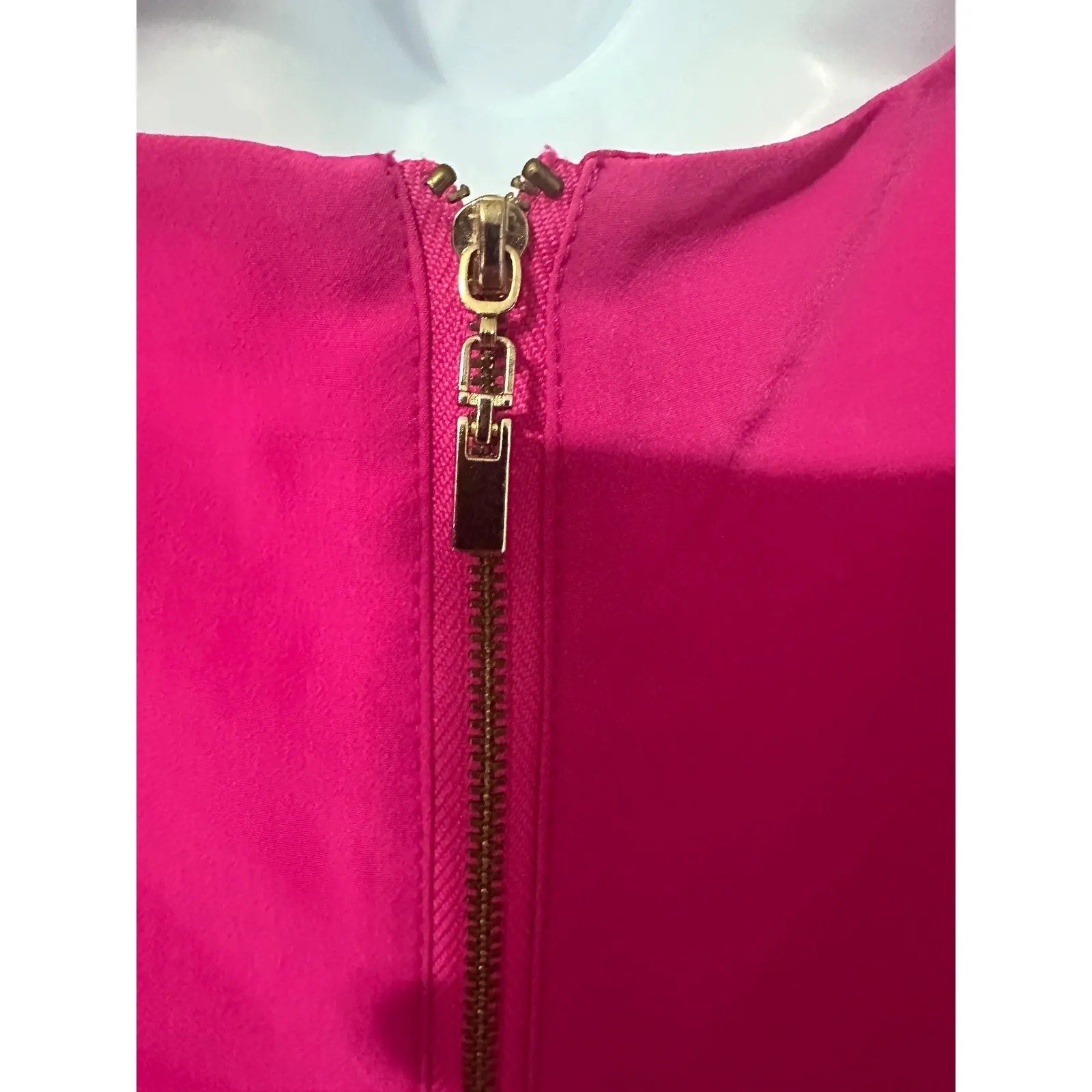 Oleg Cassini Hot Pink Pleated Neck Sheath‎ Dress Size 2 - Image 5