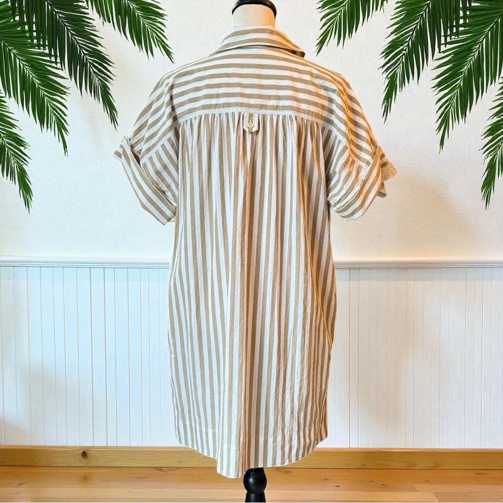 Madewell Tan & White Vertical Stripe Shirt Dress / Tunic – Size M – 100% Cotton - Image 5