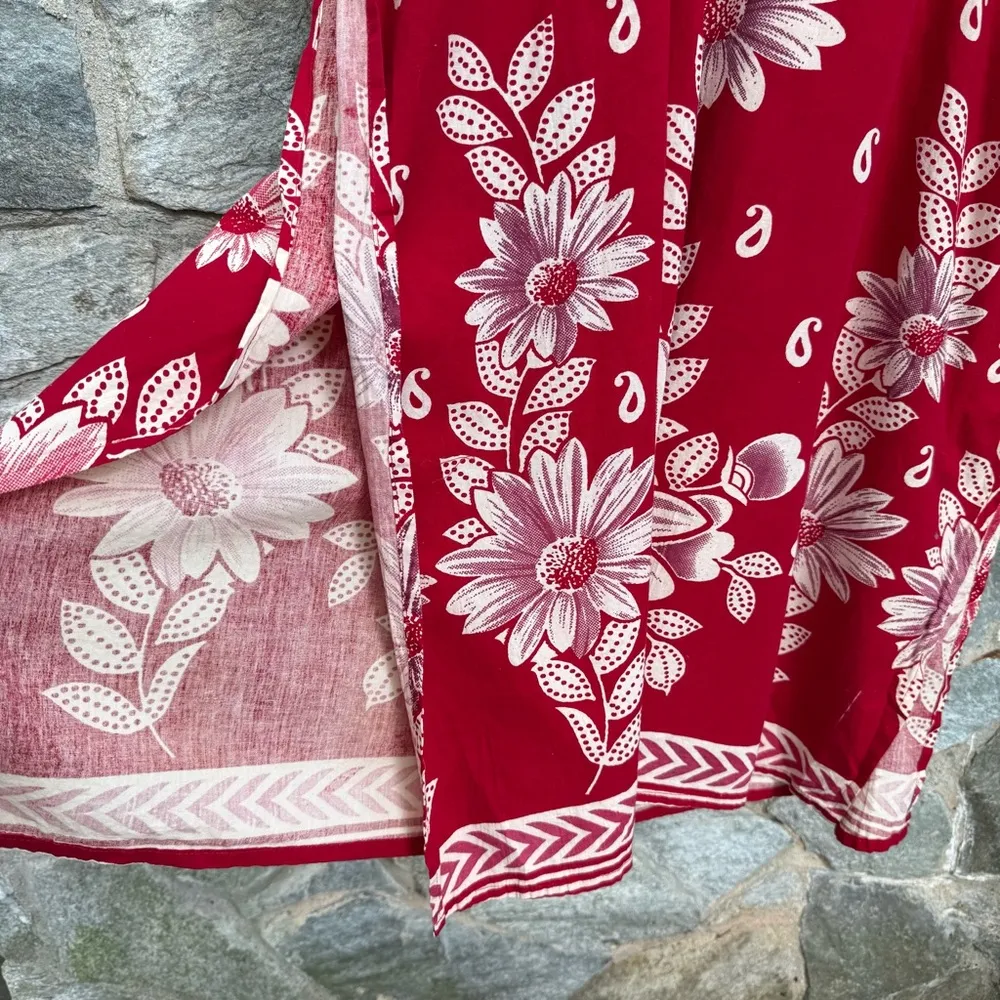 Vintage 90s Cotton Red Paisely & Floral Kaftan Dress - Image 6