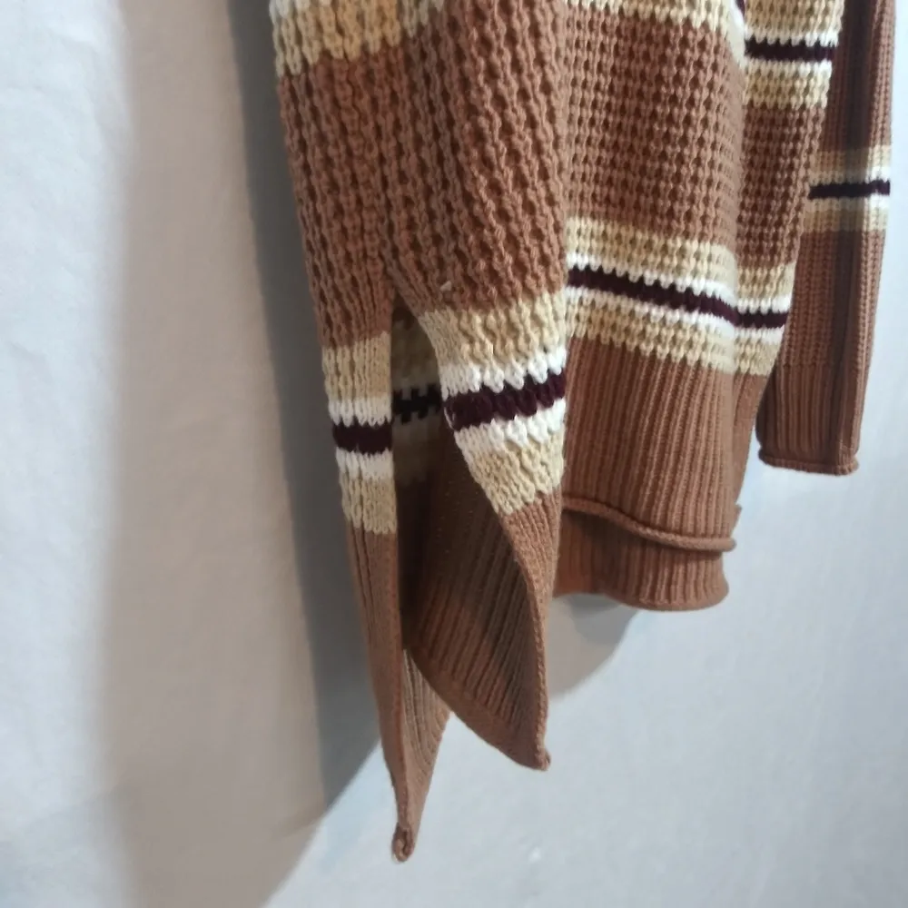 Pink Rose Knit Maple Striped Brown Textured Sweater Neutral Size XL - Image 4