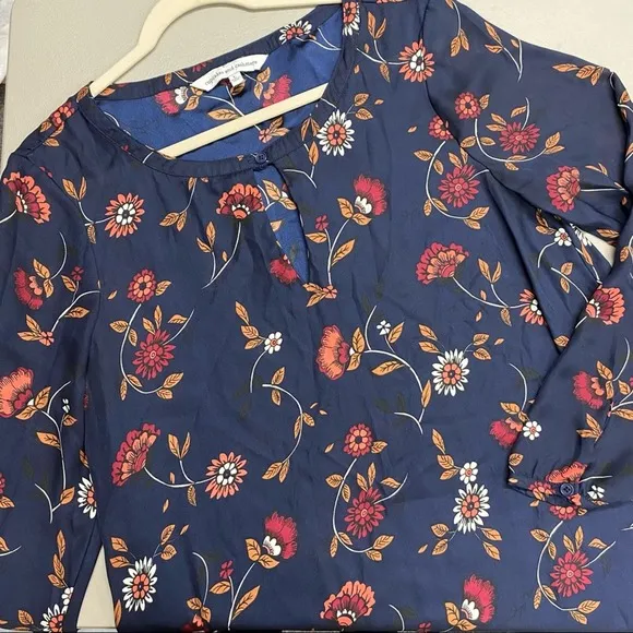 Cupcakes and Cashmere Floral Dress Navy Blue Long Sleeve Keyhole Sheer Gypsy - Image 2