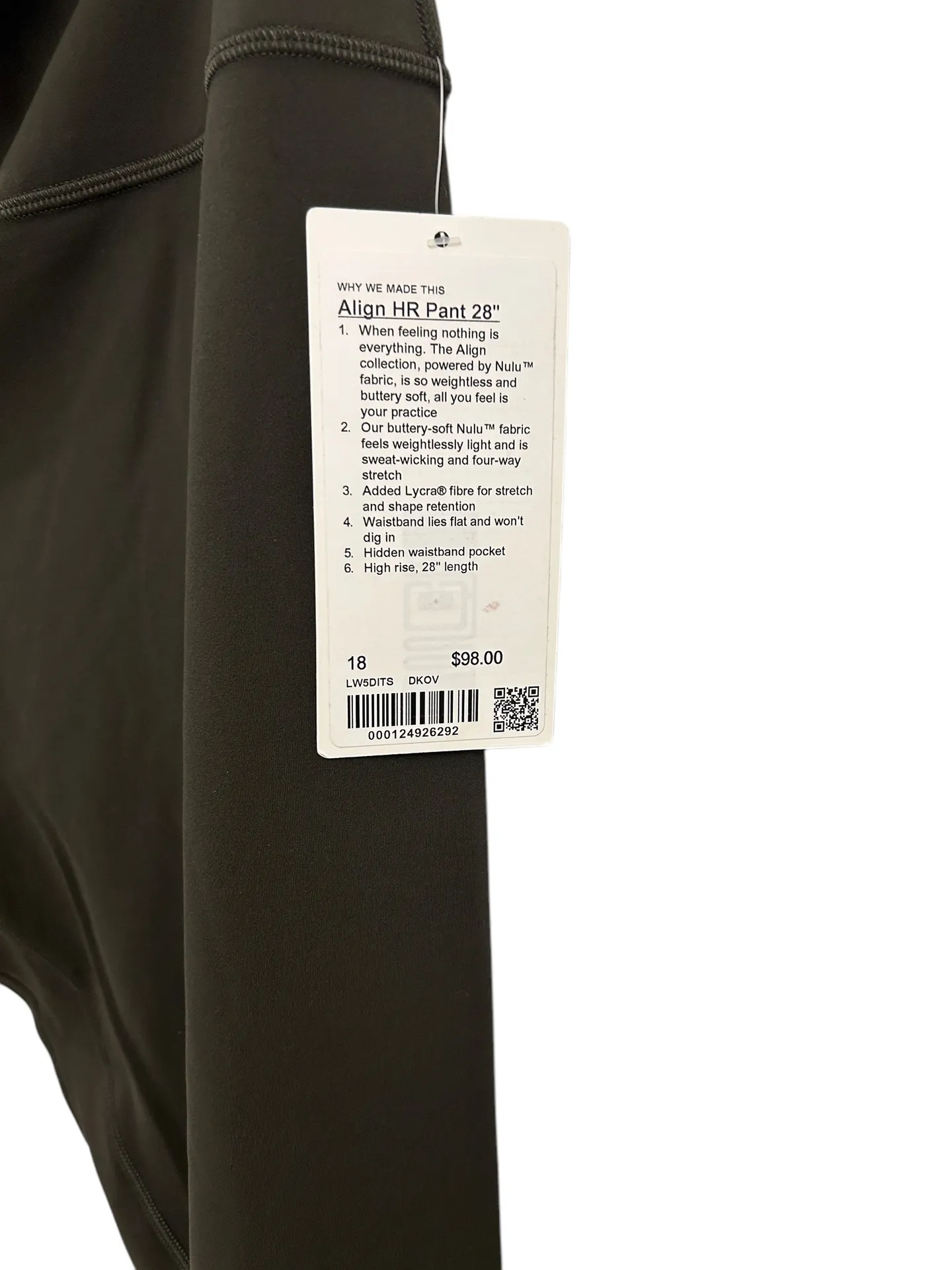 NWT  Align HR Pant 28”  Dark Olive Size 18  Authentic ( SOLD OUT) - Image 5