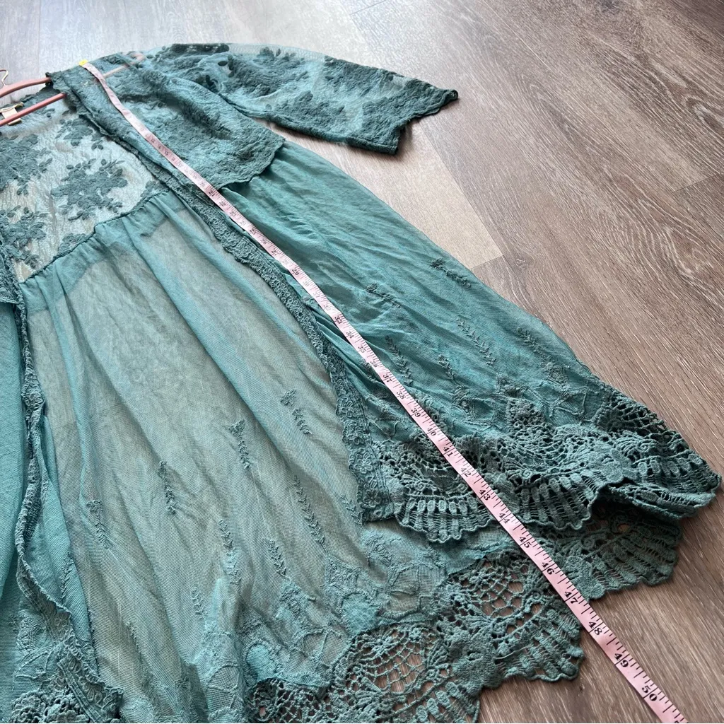Indigo thread co mesh lace embroidered longline‎ kimono Green Size L - Image 5
