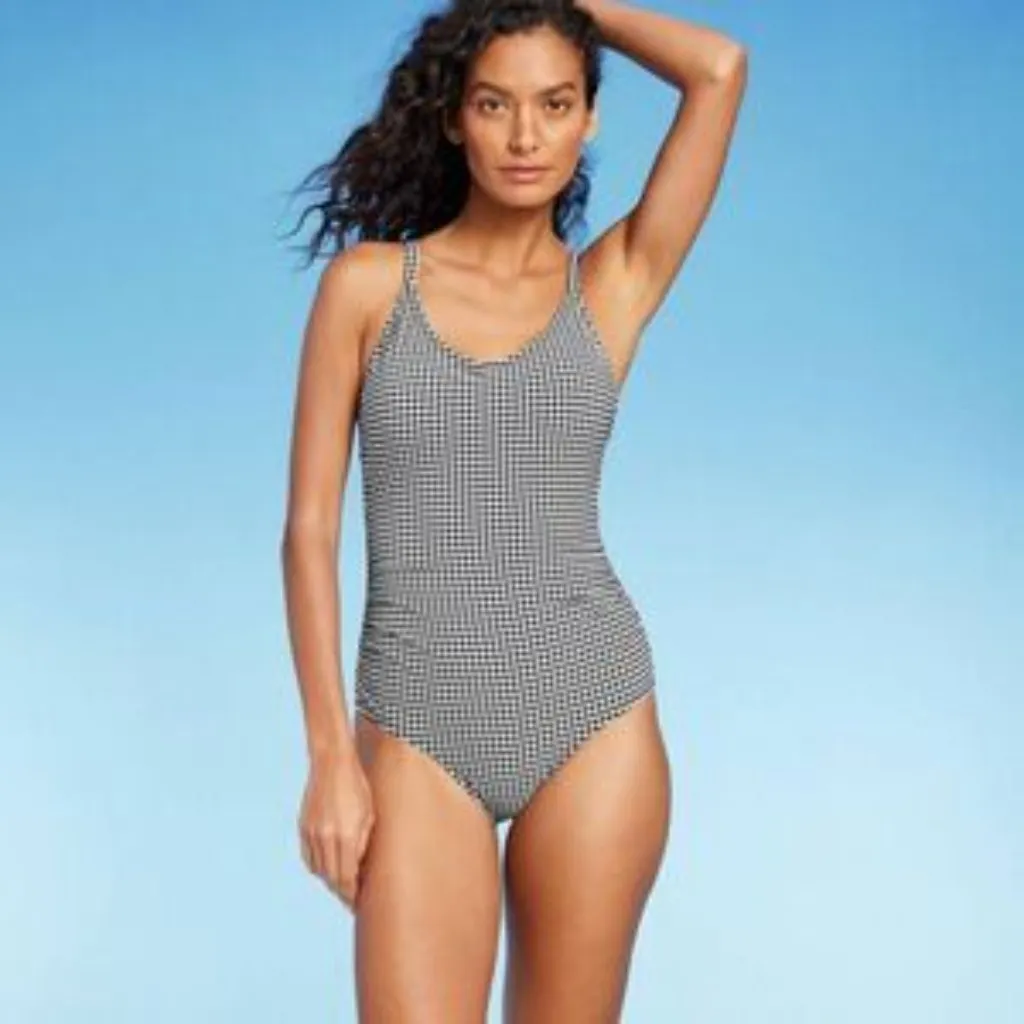 Kona Sol Textured Gingham Ruched Full Coverage One Piece Swimsuit Size Small - Image 2
