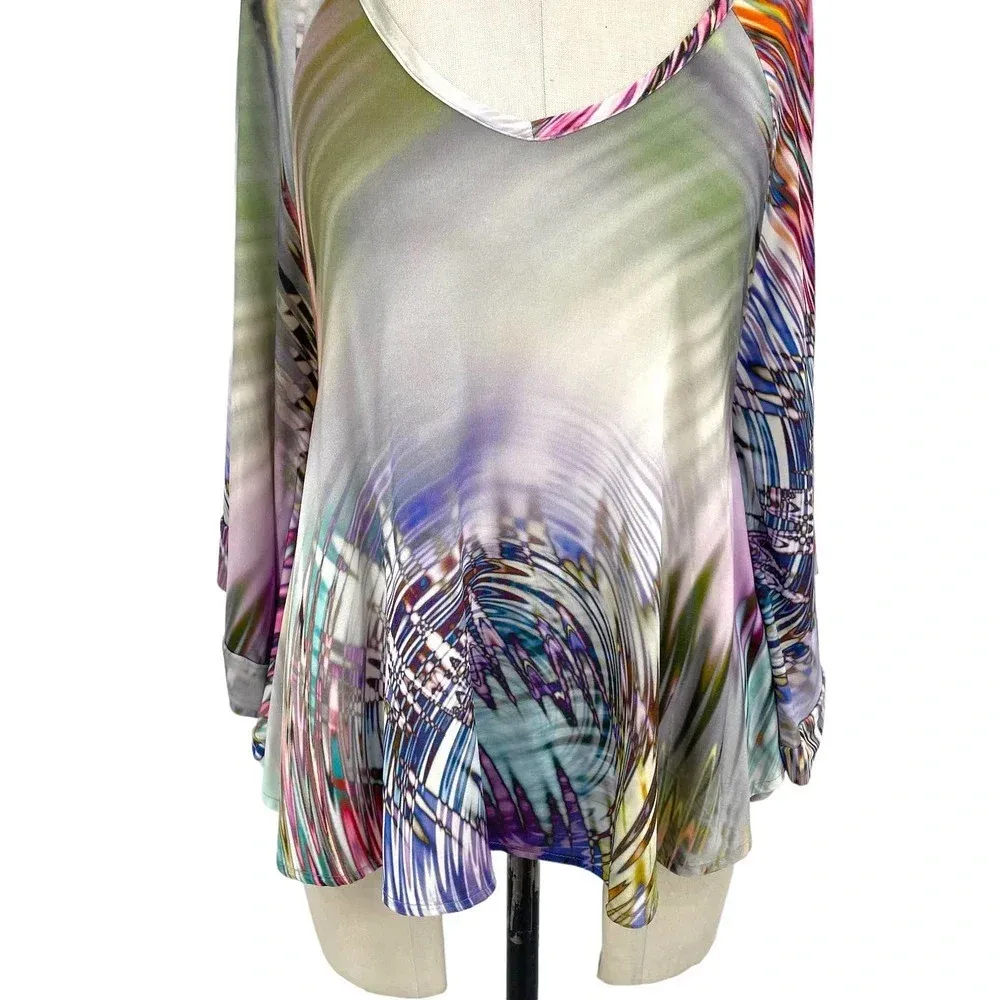 Alexis Top Blouse Shirt Abstract‎ Print Multicolor Poncho Kimono Size XS Small - Image 2