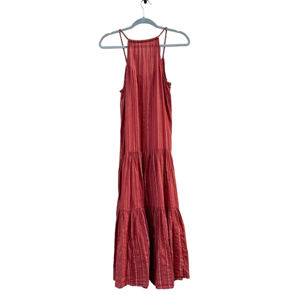 Frye x  Alyssa Tiered Maxi Dress Copper Metallic Stripe Medium - Image 2