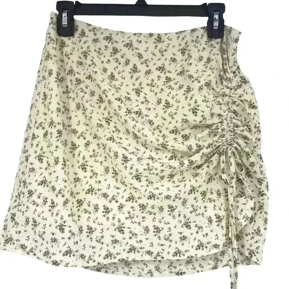 Y2K SKIRT WOMENS MEDIUM RUCHED 90s INSPIRED FLORAL MINI INVISIBLE ZIPPER COTTON - Image 6