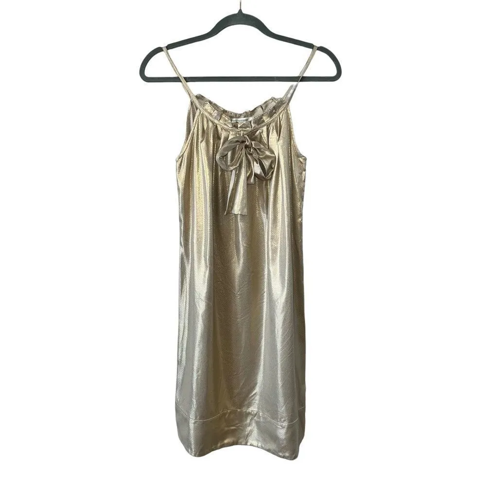Diane Von Furstenberg DVF Elicia Metallic Gold Silk Shift Dress Size 4 NWOT - Image 2