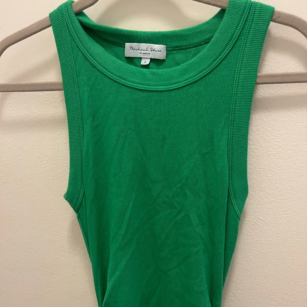 Michael Stars Wren Green Midi ribbed tank dress ruched sides - Image 6