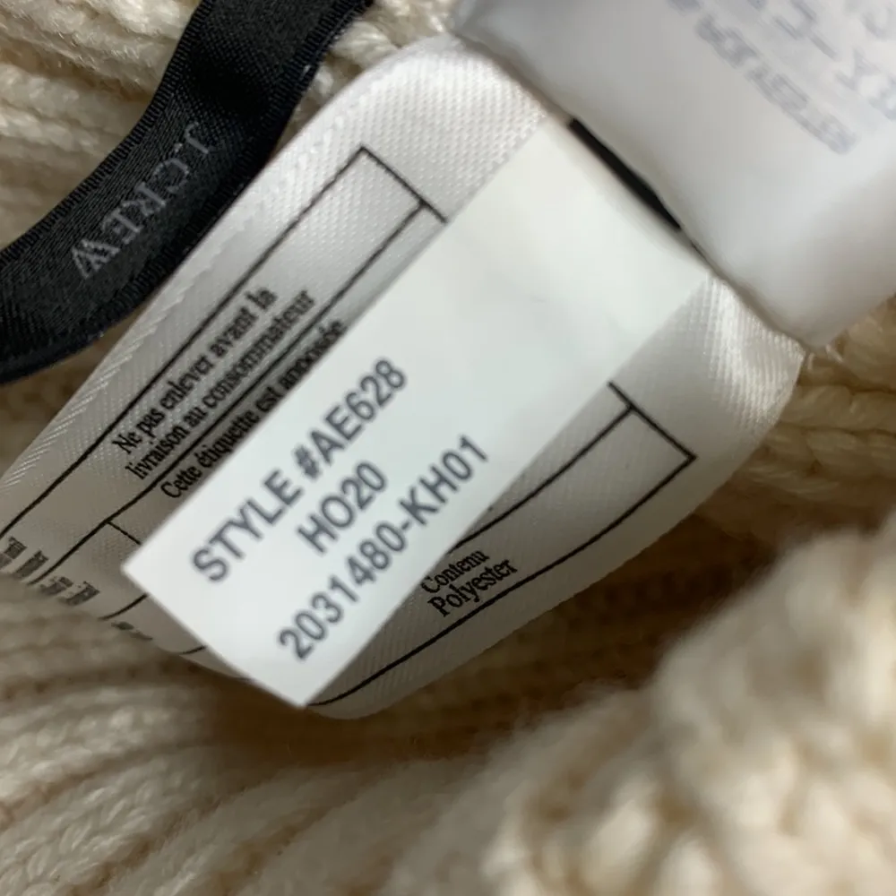 J Crew Cream Ribbed Knit Cream beanie with faux-fur pom-pom Hat - Image 5