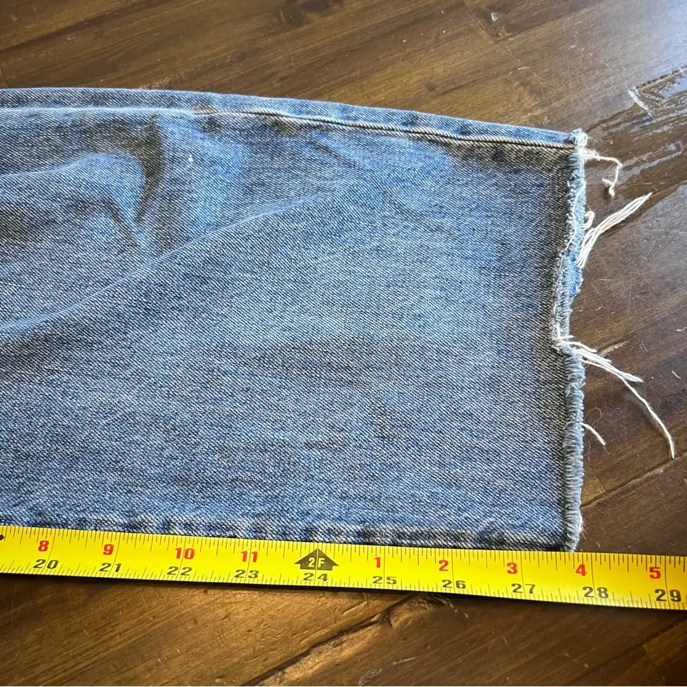 Madewell Dad Jeans Blue Denim Baggy Straight Wide High Rise Distressed Hem 30 - Image 9