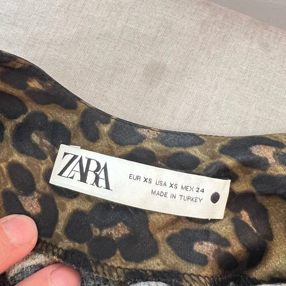 Zara green and black leopard print satin midi slip dress size XS - Image 8