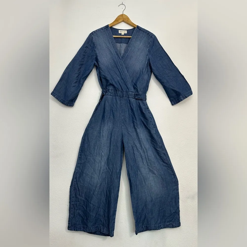 Anthropologie By Cloth & Stone Denim Blue Chambray Jumpsuit with Wide-Leg Design - Image 10