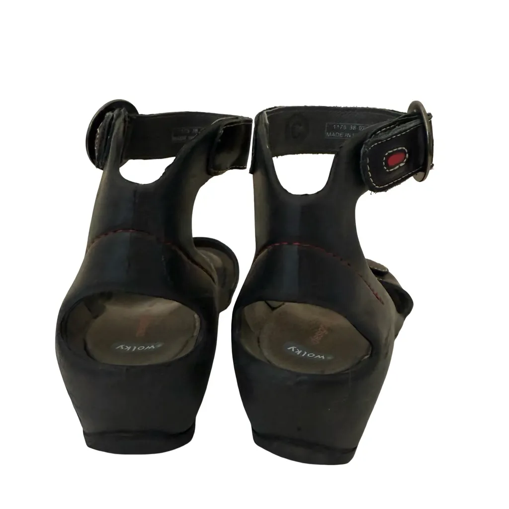WOLKY Ka Comfort Walking Wedge Heel Straps Womens SZ 38 Black - Image 5