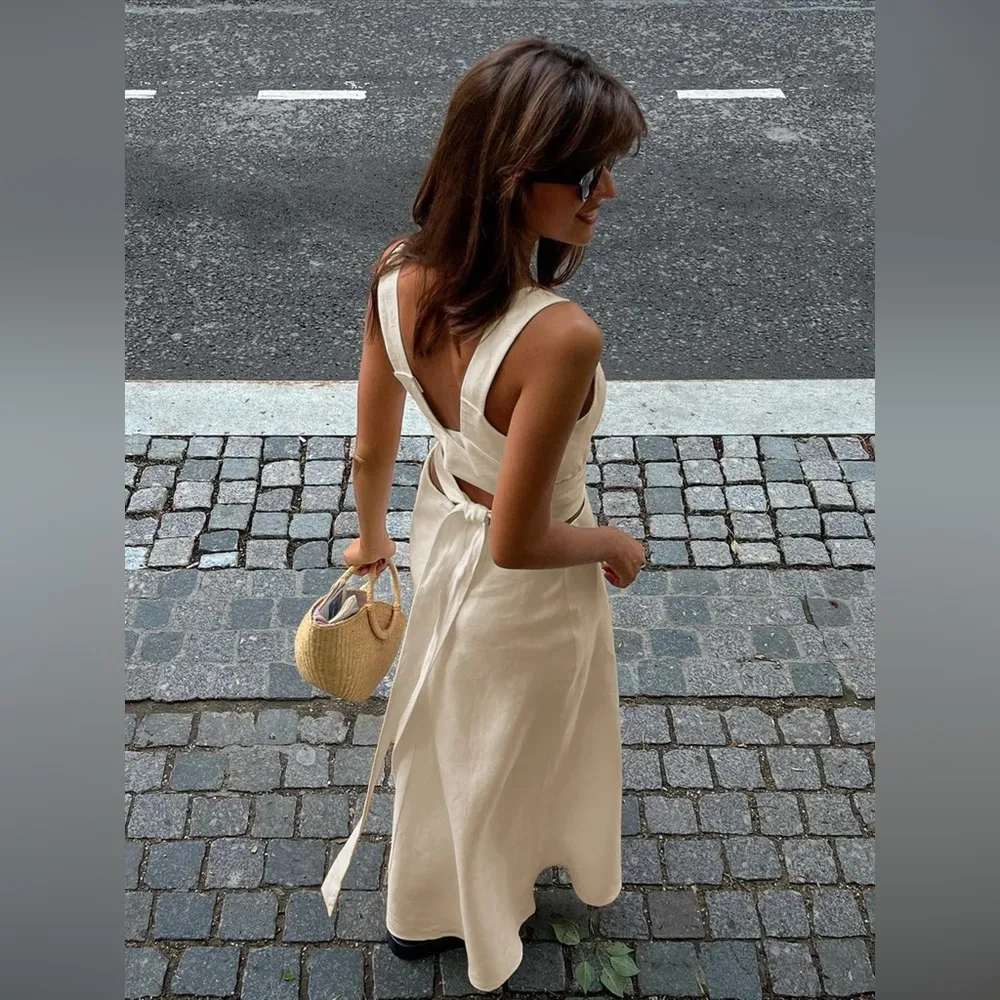 Commense Cream Sleeveless Sundress linen blend Size XS - Image 2