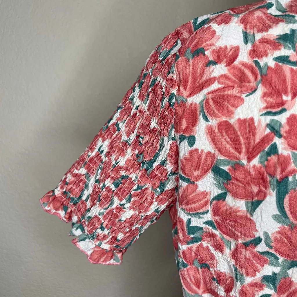 Hayden Los Angeles Women Floral Smocked Top Ruffle Mid Dress Small Romantic Boho Red - Image 5