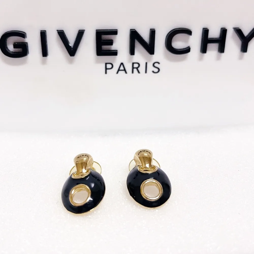 Authentic Givenchy Rare Vintage Black & Gold Enamel / Metal Abstract Earrings - Image 2