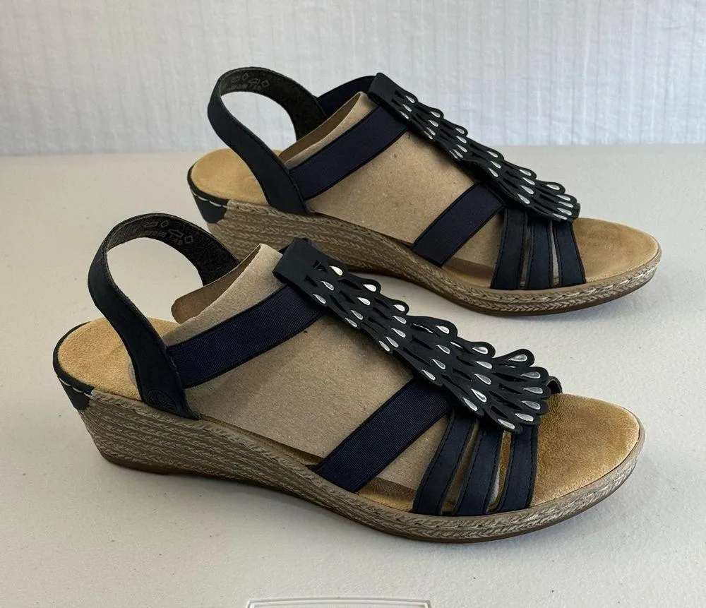 Rieker Wedge Heel Sandals Women’s Size 9.5 EUR 41 Slip On Black - Image 2