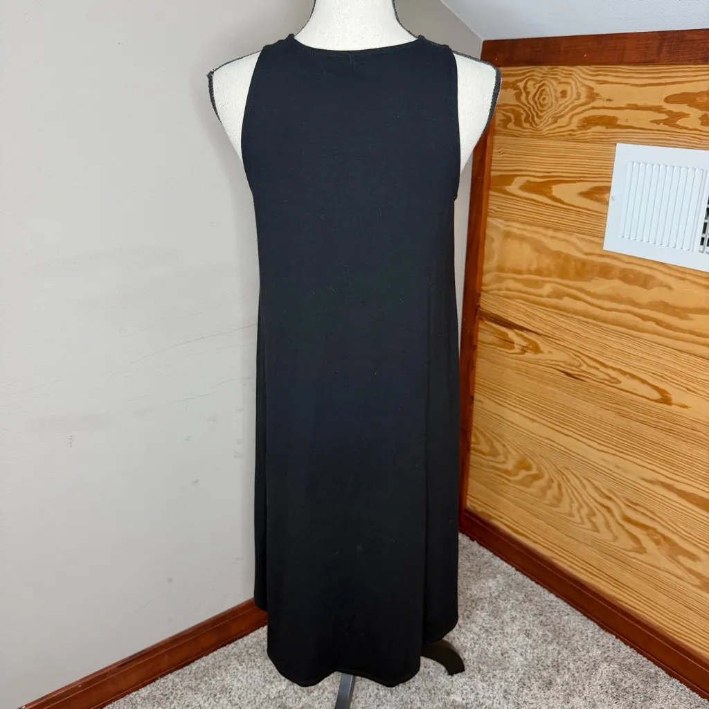 Eileen Fisher Stretch Jersey Knit Round Neck Tank Dress Black Extra Small XS - Image 3