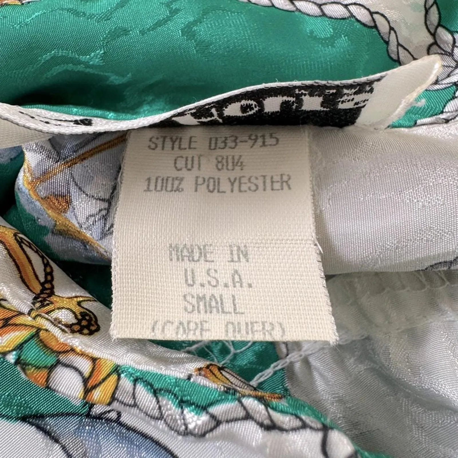 Vintage ‘80s All Hours Sailboat & Anchor Print Short Sleeve Collared Blouse Green - Image 8