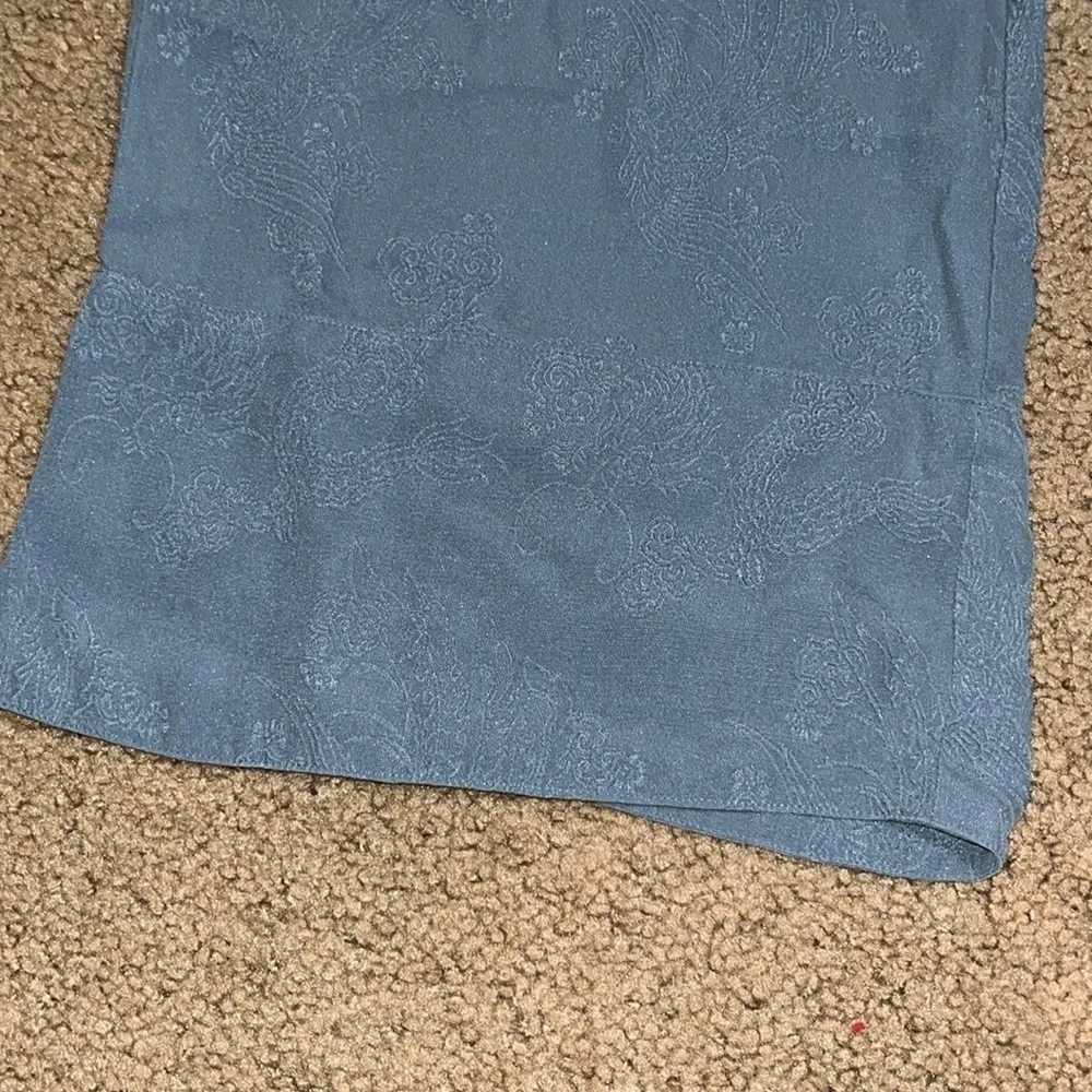 CITRON Silk Asian Floral Jacquard Wide Leg High‎ Waist Crop Palazzo Pant Blue S - Image 4