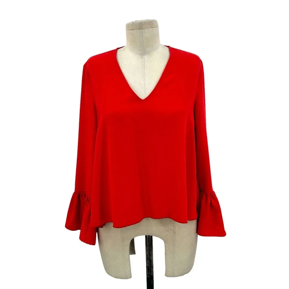 INTERMIX Katie Bell Sleeve Blouse in Red‎ Size XS - Image 3