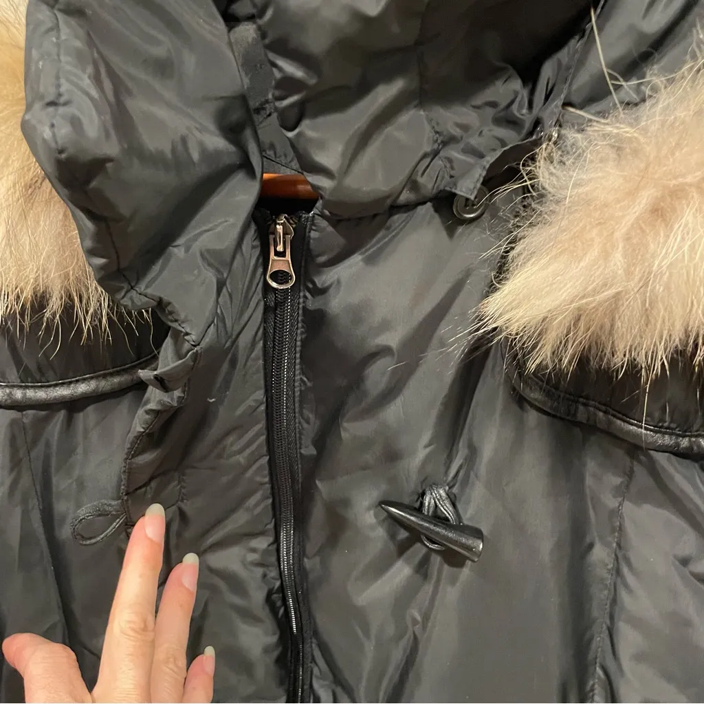 Warm cozy Larry Levine down feather black puffer coat fur collar pockets - Image 6