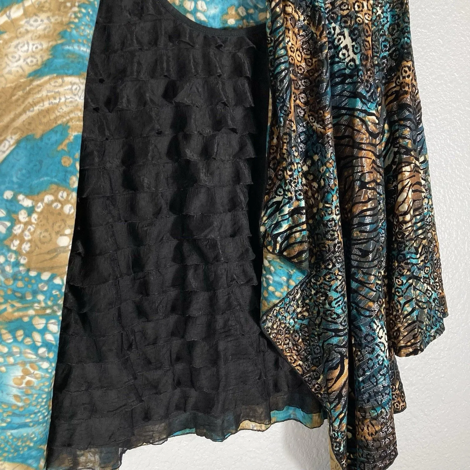 Y2K Notations Velvet Burnout Top M Asymmetric Fairy Whimsigoth Ruffle Glitter - Image 2