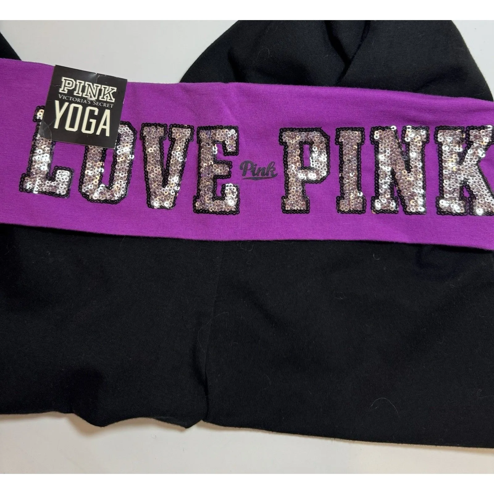 VICTORIA’S SECRET PINK YOGA  BLING SEQUIN FOLDOVER  LEGGINGS SMALL FUCHSIA NWT - Image 9