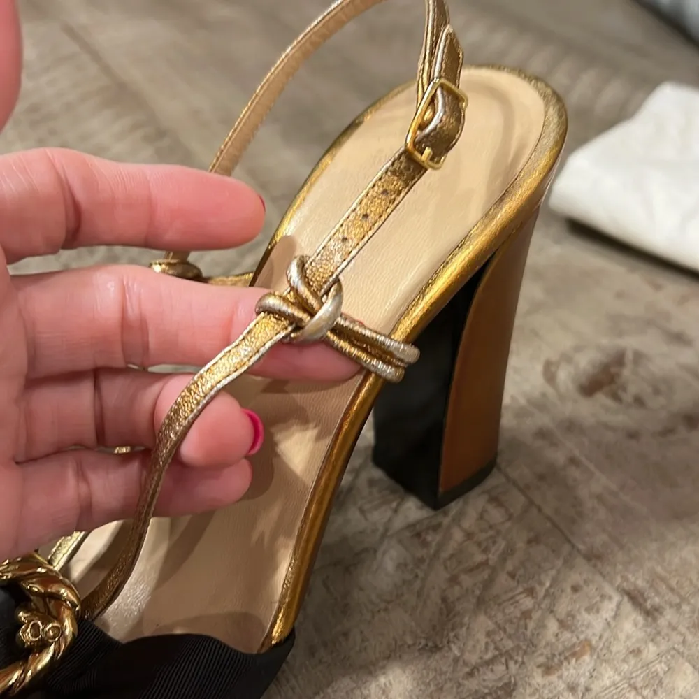 Balenciaga women’s gently used black and gold strappy sandals - Image 12