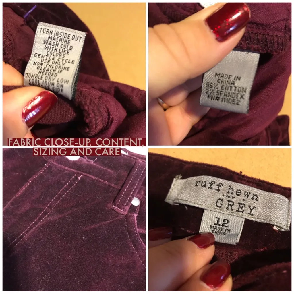 RUFF HEWN BURGUNDY VELOUR TROUSER PANTS (12) - Image 11