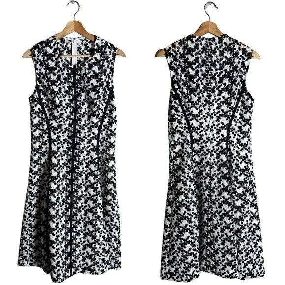 Lela Rose Lace Fit & Flare Knee Length Dress Women's 6 White Black Designer Chic - Image 2