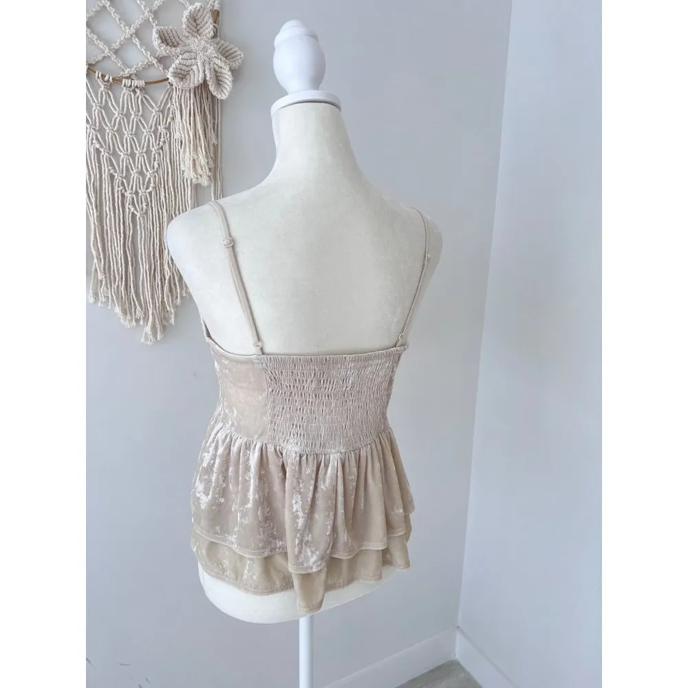 American Eagle Crushed Velvet Tank Top Cream Women's Medium Layered Dainty Flowy - Image 6