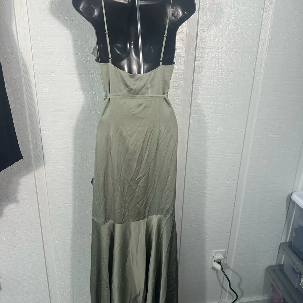 Shona Joy Green  Spaghetti Strap Luxe Ruffle Trim Wrap MIDI Gown Size 4 NWT - Image 7