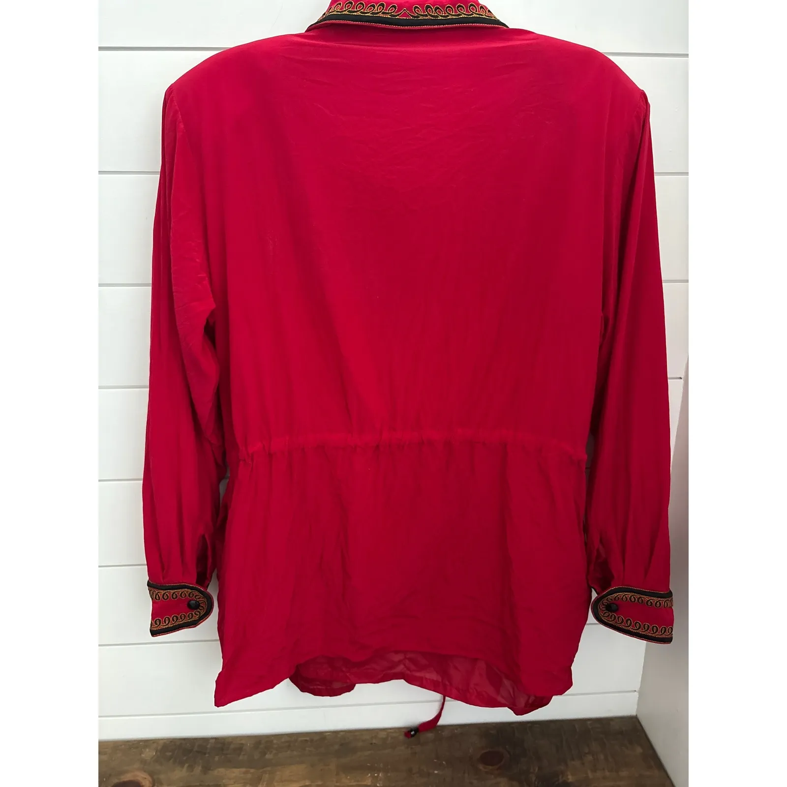 Bob Mackie Vintage y2k Wearable Art Red 100% Silk Jacket Embroidered Size Large - Image 4