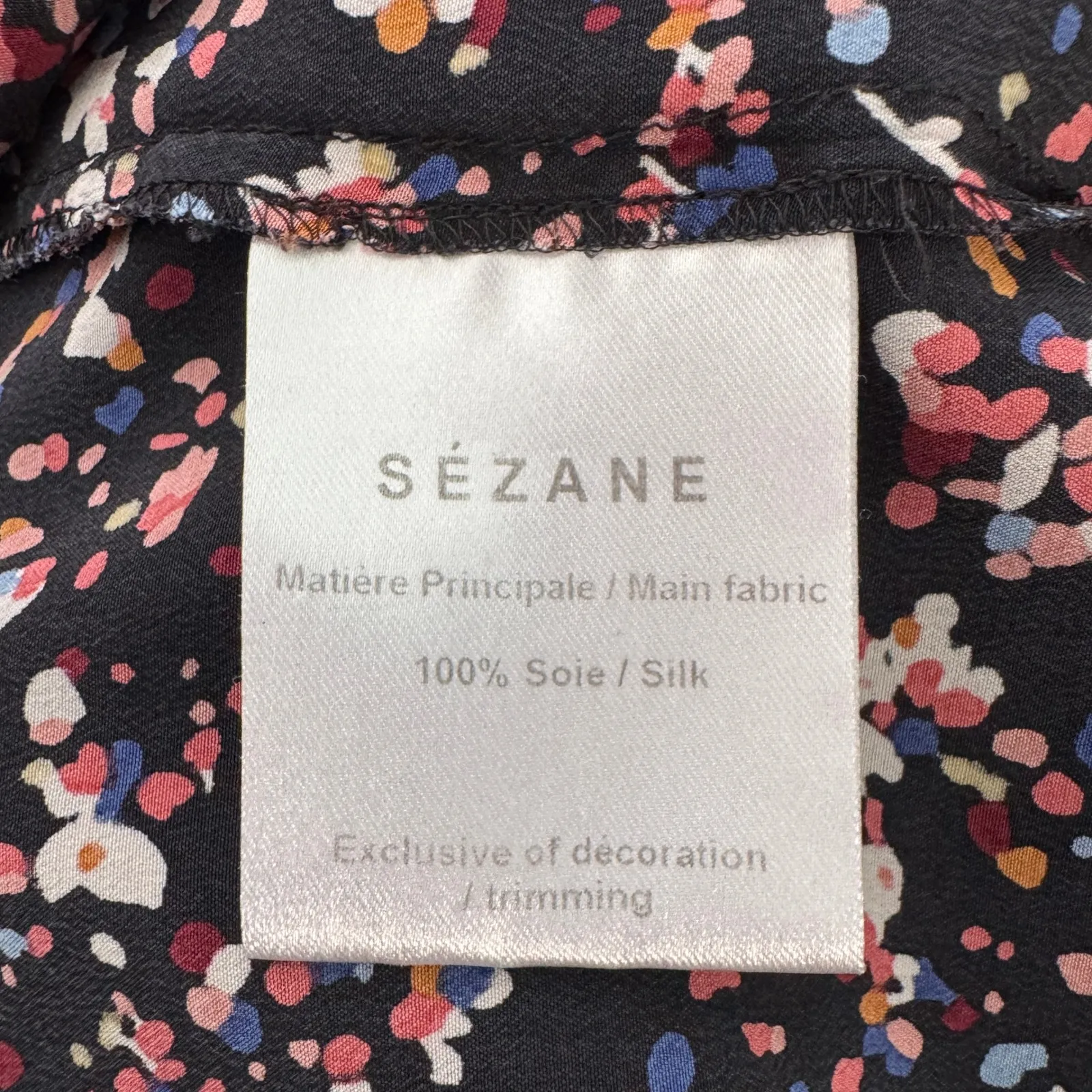 Sézane Silk Blouse Size 6 Black Abstract Button Front Minimalist Chic Parisian - Image 12