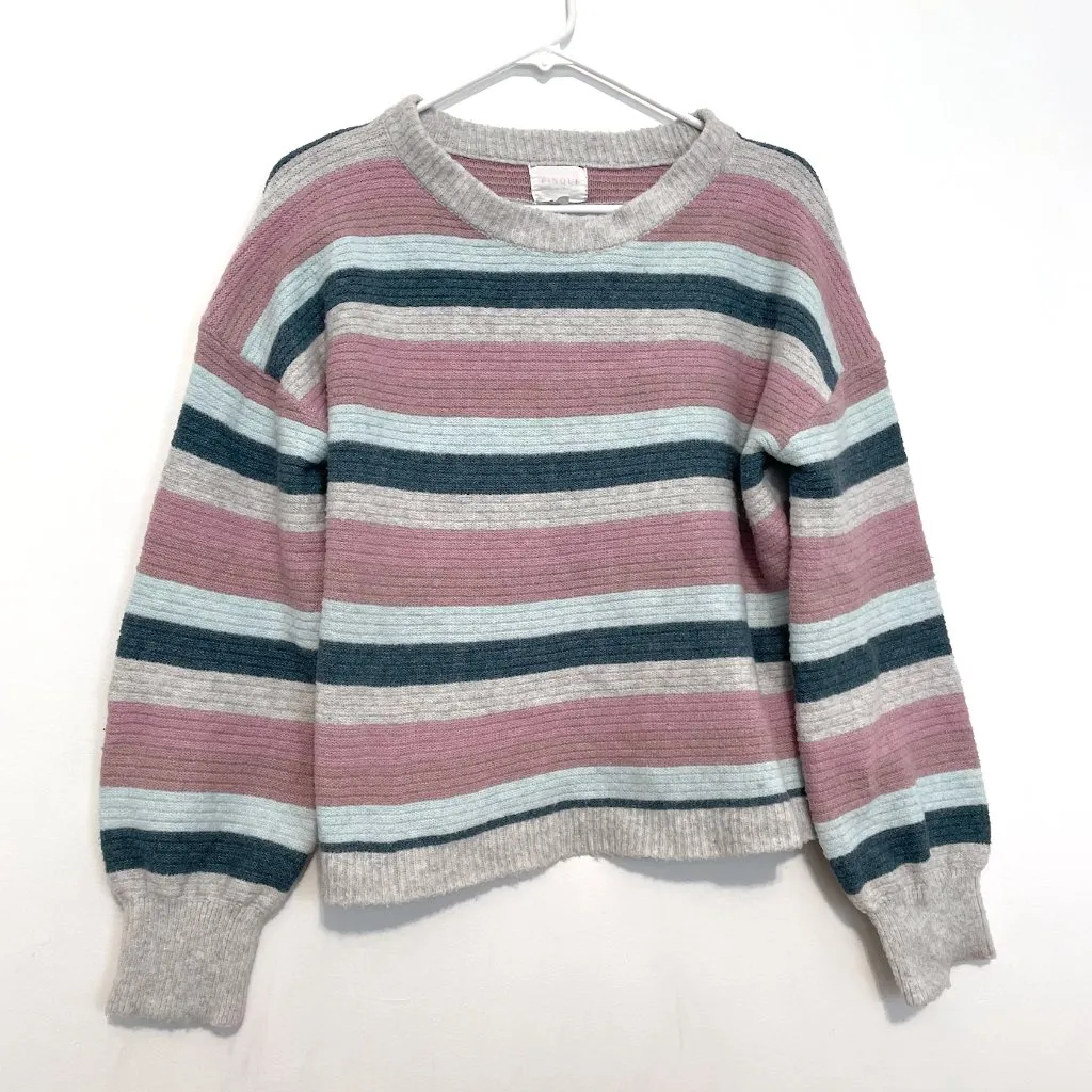 PINQUE STITCH FIX STITCHFIX Gray Mauve Pink Blue Striped Cropped Crop Sweater M Size M - Image 2