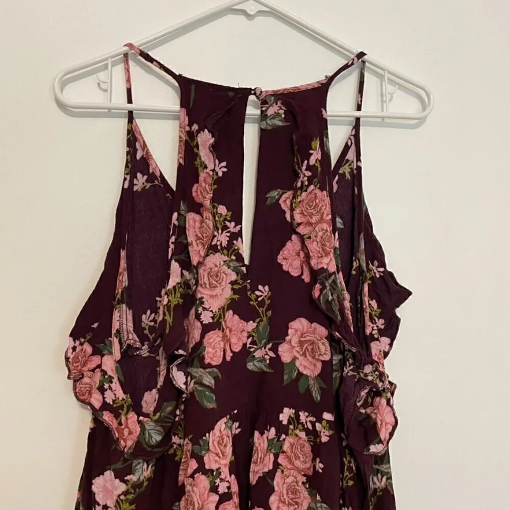 AMERICAN EAGLE Burgundy Maroon Floral Cold Shoulder Long Sleeve Babydoll Blouse - Image 13