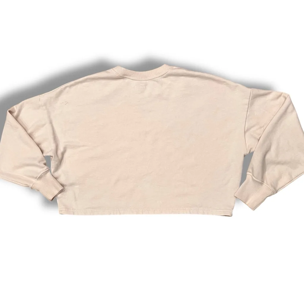 Hollister Sweatshirt Womens Small Cream Oversized Cropped Varsity Crewneck - Image 2