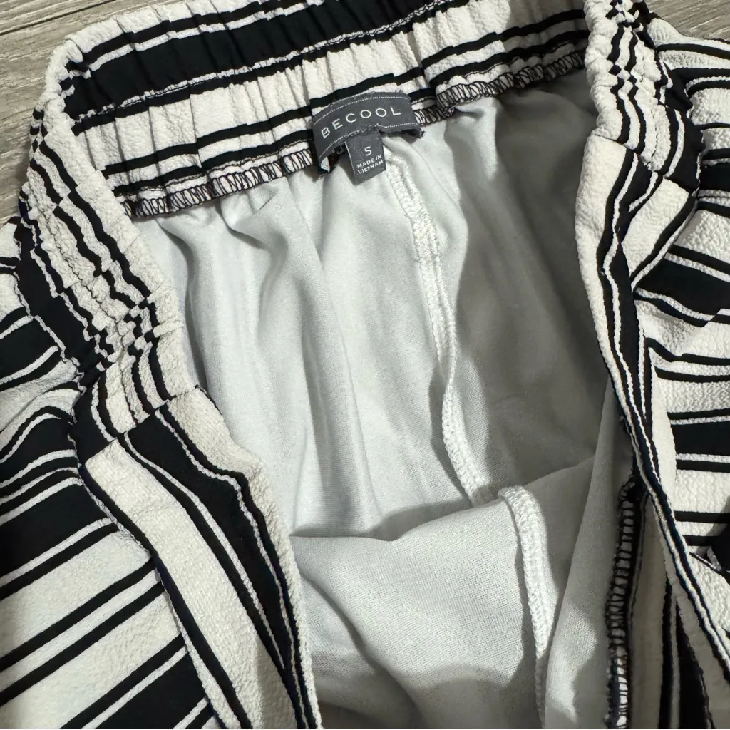 BE COOL Women Monochrome Striped Lined Elastic Waist Relaxed Fit Pants Sz S - Image 5