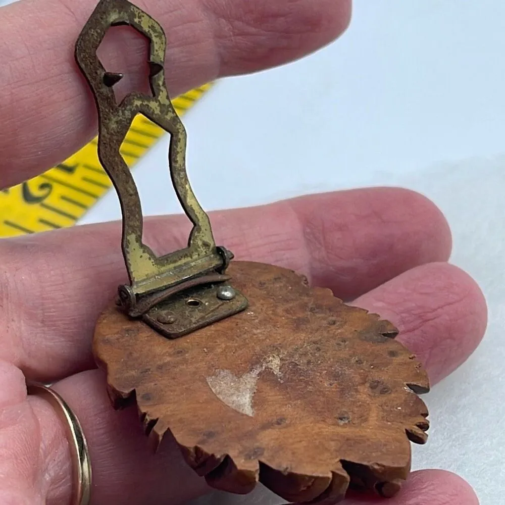 Antique-Vintage hand carved wood fur dress clip. Botanical design - Image 4