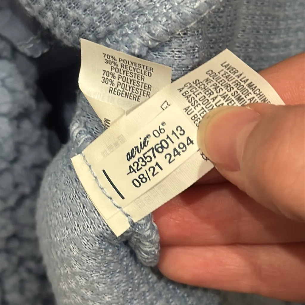 Aerie Dream Sherpa Quarter Zip Pullover Sweatshirt Oversized Steel Blue Hue sz S - Image 13